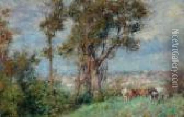 South Yarra Landscape With Cows Oil Painting - Frederick McCubbin