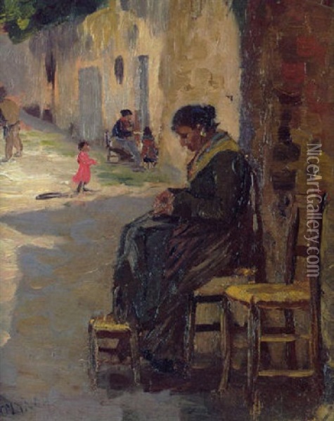 Dorfliche Strassenszene Oil Painting - Carl (Karl, Charles) O'Lynch of Town