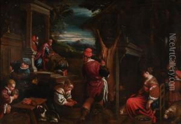 Il Ritorno Del Figliol Prodigo, 1585-90 Oil Painting - Jacopo Bassano (Jacopo da Ponte)