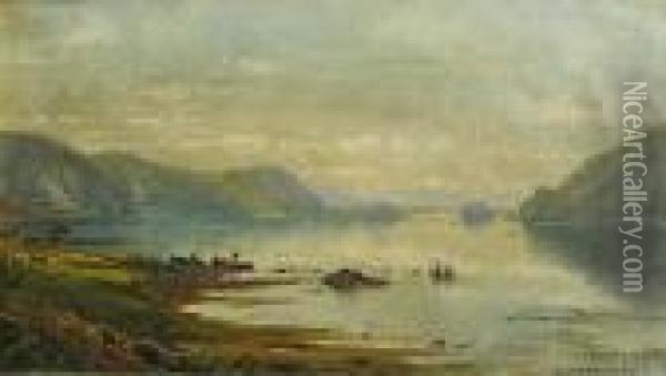 Fishermen On A Quiet Lake Oil Painting - Edmund Darch Lewis
