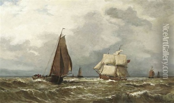 Kustenfischer Auf Bewegter See Oil Painting - Eugen Gustav Duecker