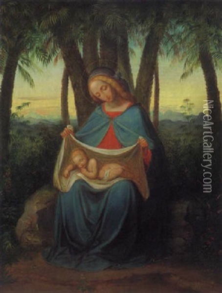 Landschaft Mit Maria Und Dem Schlafenden Jesuskind Oil Painting - Leopold Kupelwieser