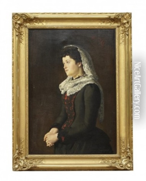 Kvinnoportratt Oil Painting - August Wilhelm Dieffenbacher