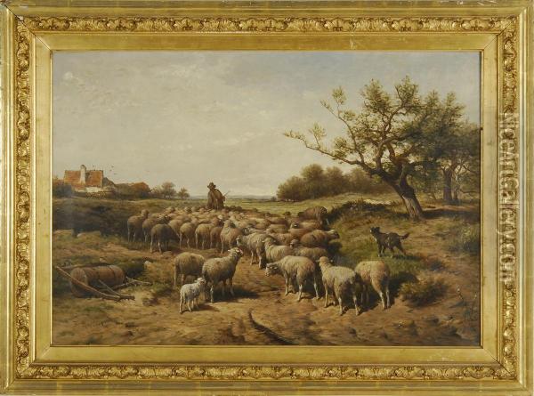 A Shepherd Tending His Flock Oil Painting - Franck Brissot