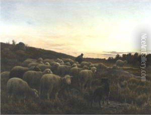 The Return Of The Herd Oil Painting - Jean-Ferdinand Chaigneau
