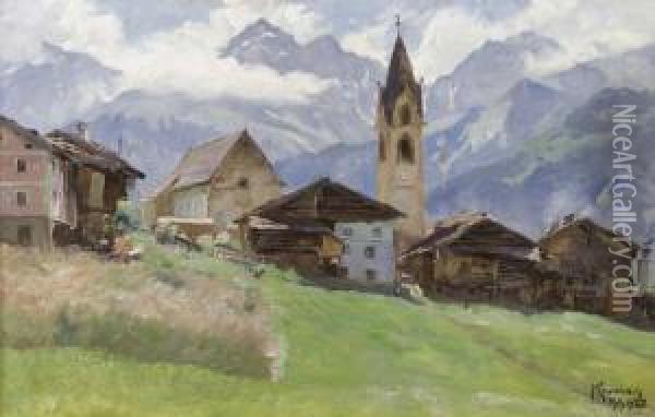 Gebirgsdorf Im Sommer. Oil Painting - Max Krombach