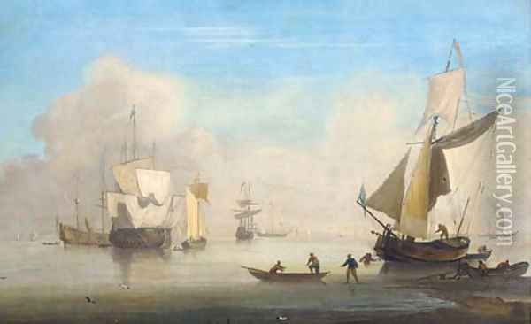 Warships and their ancilliary craft in the fleet anchorage Oil Painting - Francis Swaine