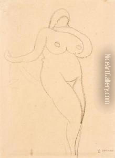 Untitled (standing Nude) Oil Painting - Gaston Lachaise