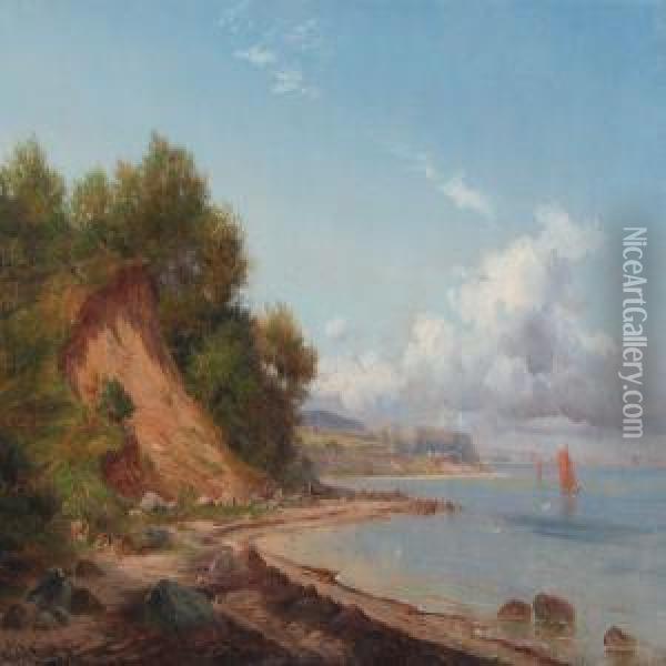 Coastal Scenery With Smal Sailboats Oil Painting - Nordahl Peter Frederik Grove