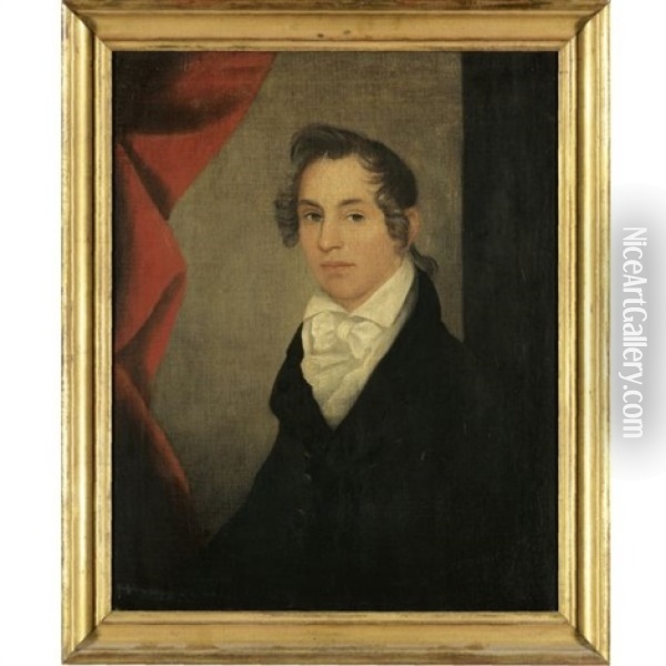 Portrait Of Charles D'emery With Red Curtain Oil Painting - Ammi Phillips