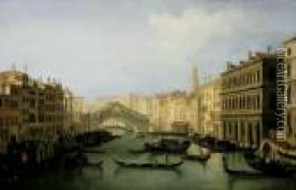 In Venedig. Die Rialtobrucke Von Suden. Oil Painting - (Giovanni Antonio Canal) Canaletto