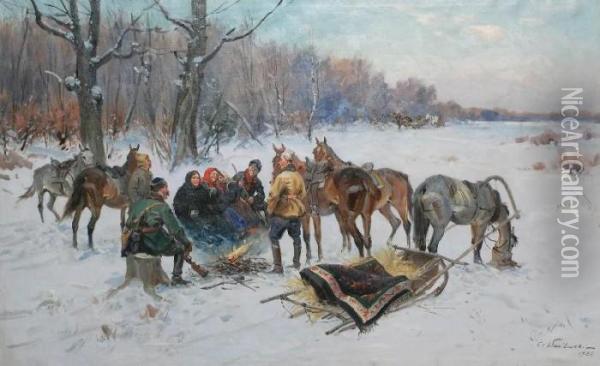Przy Ognisku Oil Painting - Ignacy (Czeslaw Wasilewski) Zygmuntowicz