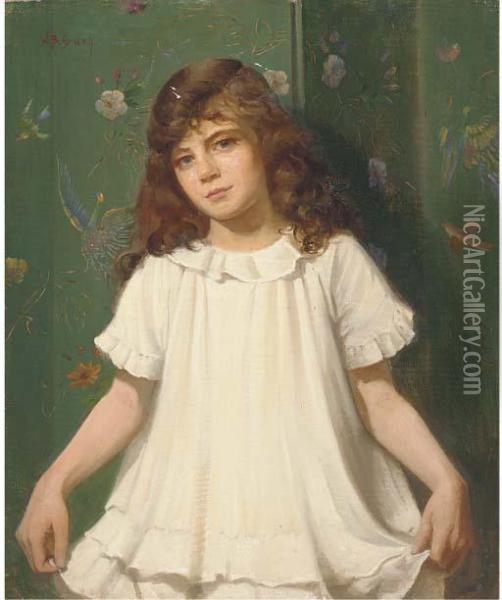 Portrait Of A Girl, Half-length, In A White Dress Oil Painting - Walter Bonner Gash