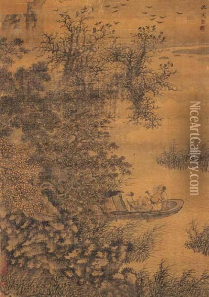 Drunken Fishermen Oil Painting - Shen Zhou