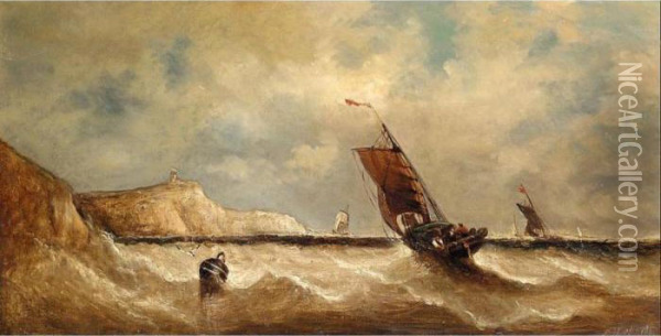 Fishing Boats Of The Coast Oil Painting - William Adolphu Knell