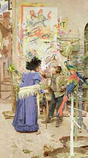 Bird Seller Oil Painting - Edouard Menta