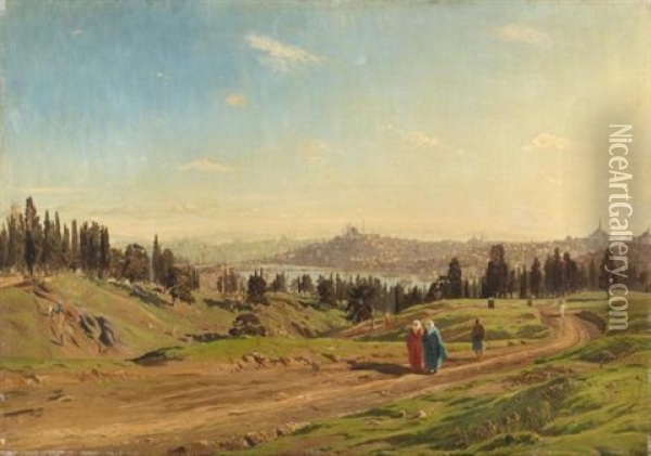 View Over Constantinople Oil Painting - Harald-Adof-Nikolaj Jerichau