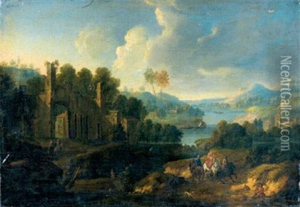 Cavaliers Dans Un Paysage De Ruines Oil Painting - Pieter Bout