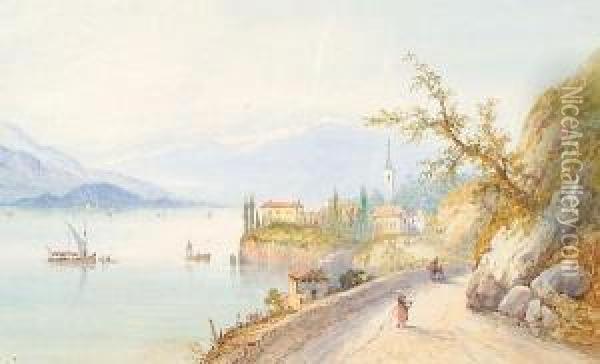 Lake Lugano, Lake Como, And Two Others, A Set Of Four Oil Painting - Edwin St John