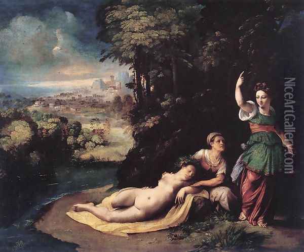 Diana and Calisto c. 1528 Oil Painting - Dosso Dossi