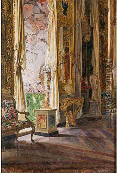 Interior De Un Salon Del Palacio Doria Pamphili Oil Painting - Bernardo Ferrandiz Y Badenes