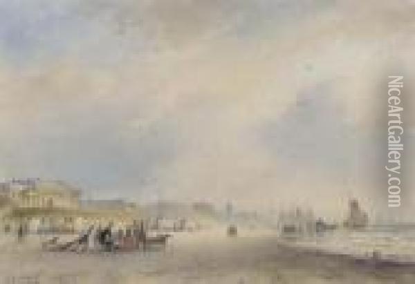 The Coast At Scheveningen, With The Kurhaus In The Foreground Oil Painting - Lodewijk Johannes Kleijn