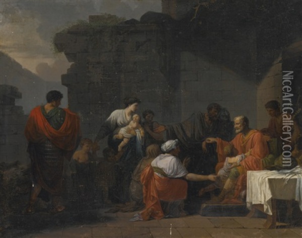 Belisarius Receiving Hospitality From A Peasant Oil Painting - Jean Francois Pierre Peyron