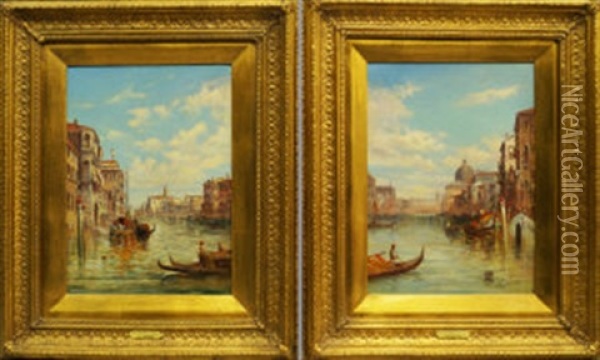 Views In Venice (pair) Oil Painting - Alfred Pollentine