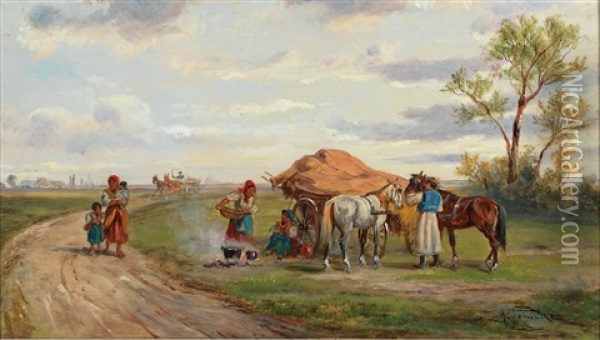 Encounter On The Country Road Oil Painting - Alfred (A. Stone) Steinacker