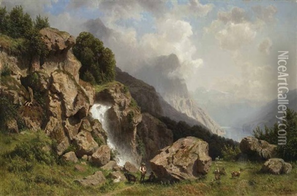 Partie Am Urner See, Mit Gotthard Im Hintergrund Oil Painting - Robert Schultze