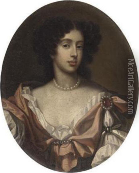 Portrait De Femme En Buste 
[follower Of Gottfried Kneller, Portrait Of A Lady, Oil On Canvas, An 
Oval] Oil Painting - Sir Godfrey Kneller