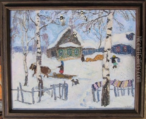 Winter Scene Oil Painting - Moishe (Moissey) Kogan