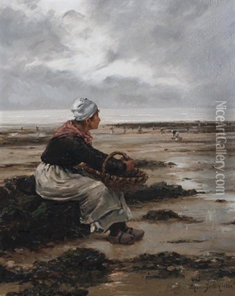 Low Tide Oil Painting - Ulysse Louis Auguste Butin