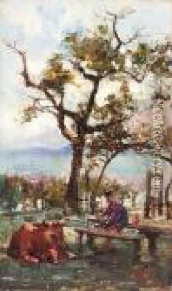 Beneath Cherry Blossom Oil Painting - Robert Noble