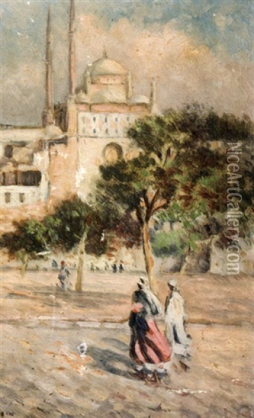 Aux Pieds De La Citadelle Du Caire Oil Painting - Edwin Harris