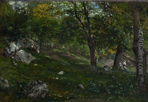 View Of A Forest In Barbizon Oil Painting - Theophile Victor Emile Lemmens