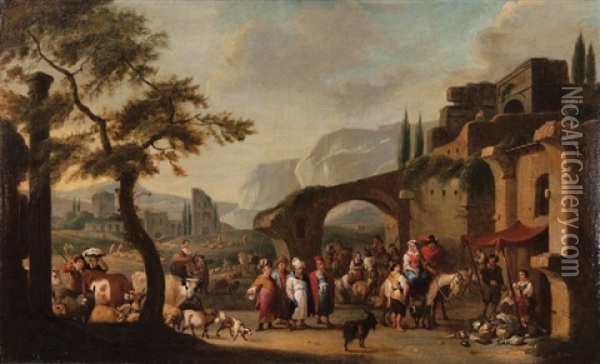 The Arrival Of An Oriental Merchant On A Market Oil Painting - Peeter van Bredael