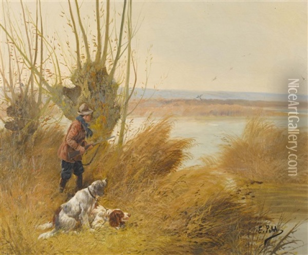 Der Jager Mit Seinen Hunden Auf Der Pirsch Oil Painting - Eugene Petit