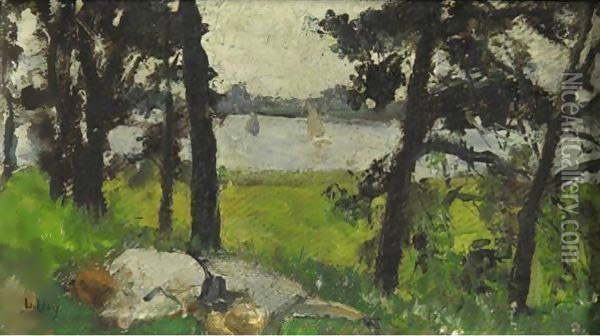 Figure Resting Beside A Lake Oil Painting - Lesser Ury