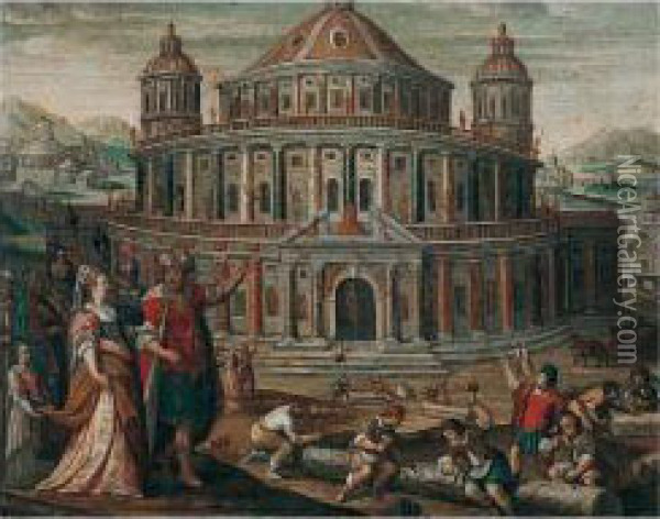 Solomon Showing His Temple To The Queen Of Sheba Oil Painting - Frans I Francken