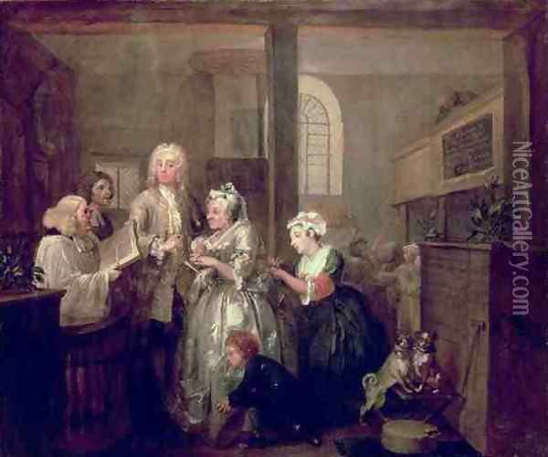 A Rakes Progress V The Rake marrying an Old Woman Oil Painting - William Hogarth