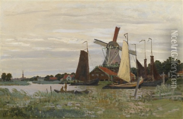 Un Moulin A Zaandam Oil Painting - Claude Monet