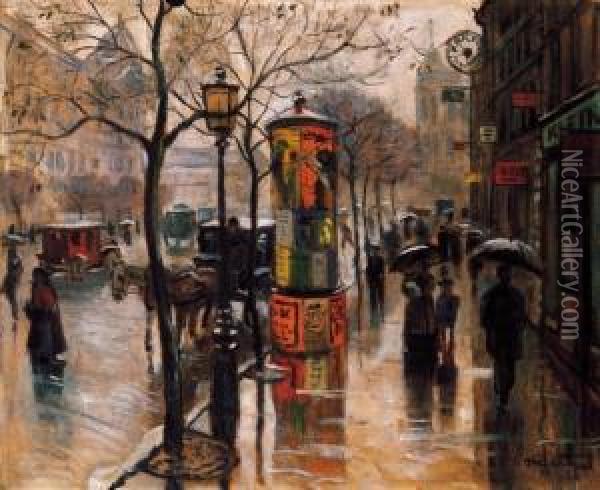 Autumn Rain On The Boulevard Oil Painting - Tibor Polya