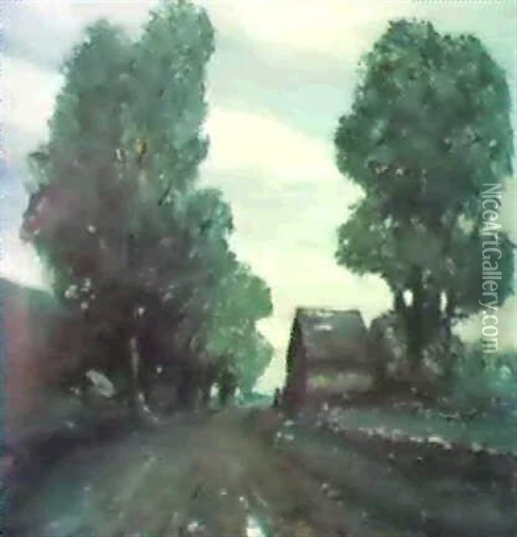 Wet Road, Pennsylvania Land- Scape Oil Painting - Robert Henri