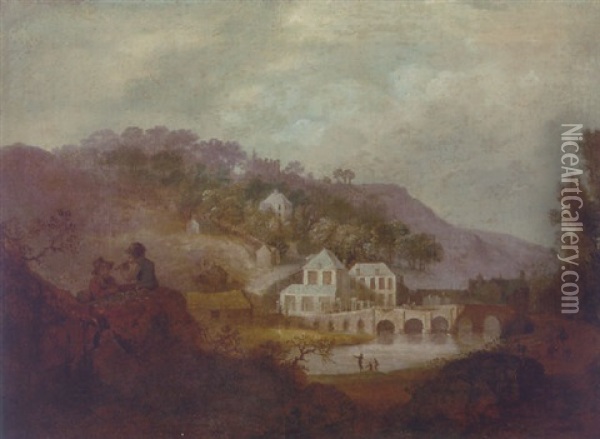 A View Of Bartholomew Sullivan's Paper Manufactory, Ironworks And Foundry Beside The River Lee, Beechmount, Near Cork Oil Painting - Nathaniel Grogan the Elder