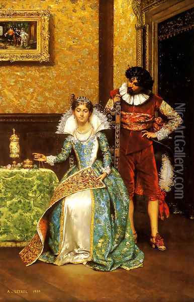 The Attentive Courtier Oil Painting - Adolphe-Alexandre Lesrel