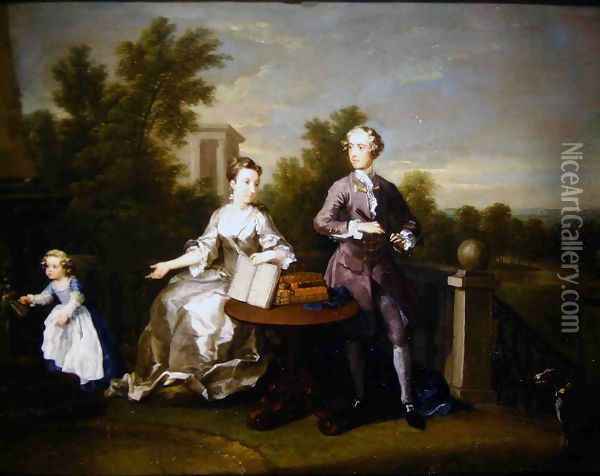 The Edwards Hamilton Family on their Terrace in Kensington Oil Painting - William Hogarth