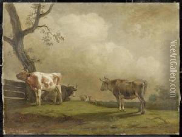 Cows In A Meadow Oil Painting - Robert Zund