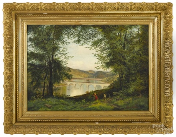 Landscape Of The Twin Bridges On The Schuylkill River Oil Painting - Edmund Darch Lewis
