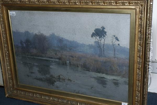 River Landscape With Trees Oil Painting - Reginald T. Jones